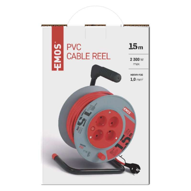 EMOS PVC predlžovací kábel na bubne – 4 zásuvky, 15m, 1mm2