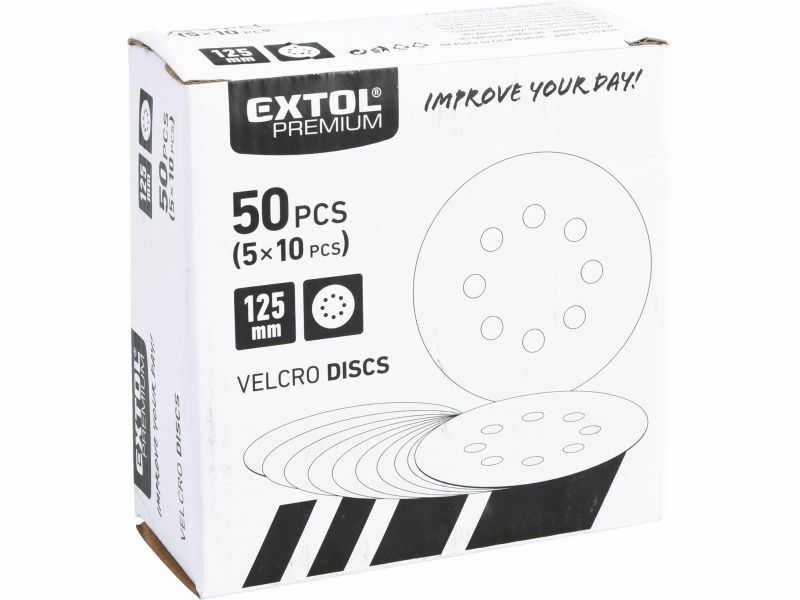 EXTOL PREMIUM Papier brúsny na such. zips pr.125mm s otvormi, P100, bal/10ks
