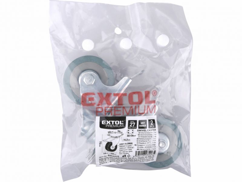 EXTOL PREMIUM Koliesko nábytkové otočné s brzdou 50mm, 2ks, PVC, šedé