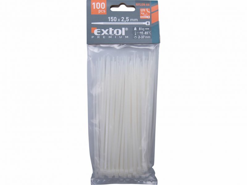 EXTOL PREMIUM Pásky sťahov. biele 2,5x150mm,100ks o35mm