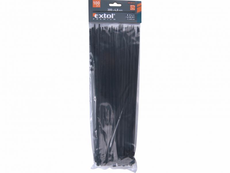 EXTOL PREMIUM Pásky sťahov. 4,8x300mm 100ks pr. 82mm čierne