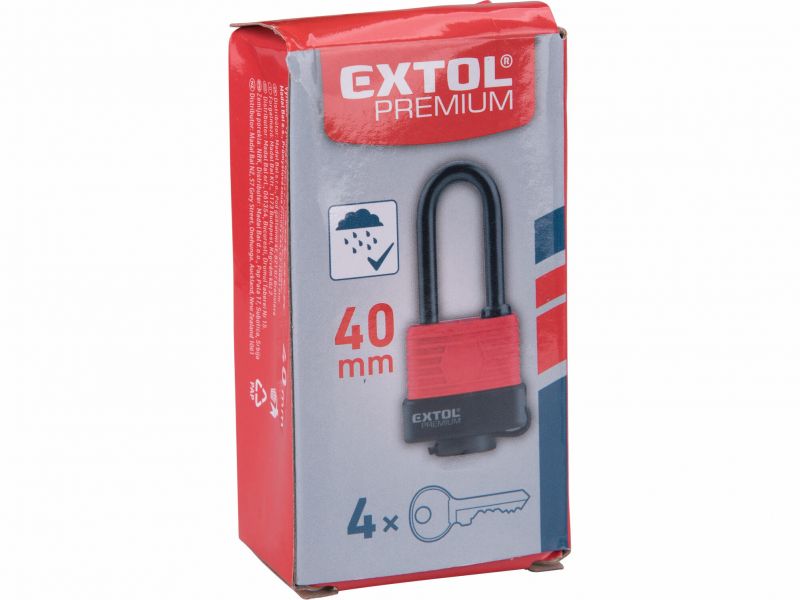 EXTOL PREMIUM Zámok visiaci predĺžený 40mm vodeod. 4 kľúče