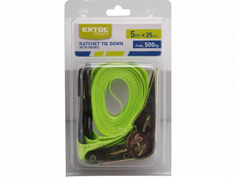 EXTOL CRAFT Pás sťahovací/gurtňa s 2 hákmi, 5m x 25mm, max. 500kg