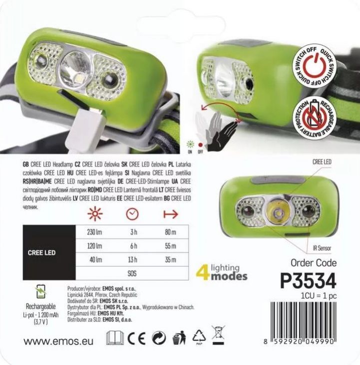 Čelovka nabíjacia CREE LED, 230 lm, dosvit 80m foto5