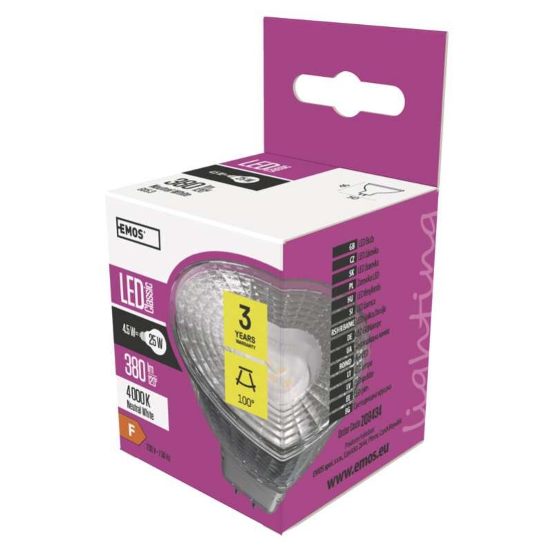 EMOS LED žiarovka Classic MR16 4,5W GU5,3 neutrálna biela