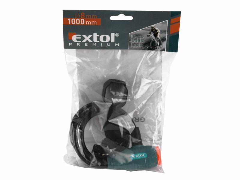 EXTOL PREMIUM Zámok na bicykel špirálový, 100cm, pr.8mm, 2x kľúč, s držiakom