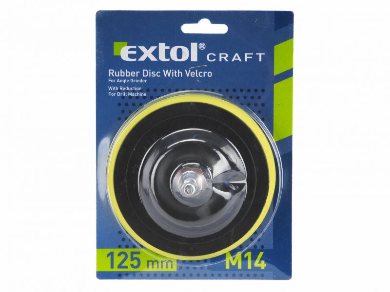 EXTOL CRAFT Tanier unášací so suchým zipsom pre uhl. brúsky (M14), 125mm, adaptér z M14 na valcovú stopku pr.8mm
