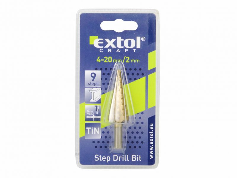 EXTOL CRAFT Vrták stupňovitý 4-20mm, stupňovanie 2mm, 9 otvorov