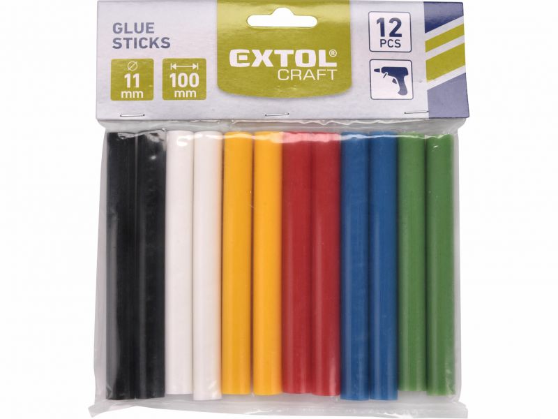 EXTOL CRAFT Tyčinky tavné farebné 12ks, B/Z/M/Če/Ž/Či, pr.11mm, dĺžka 100mm