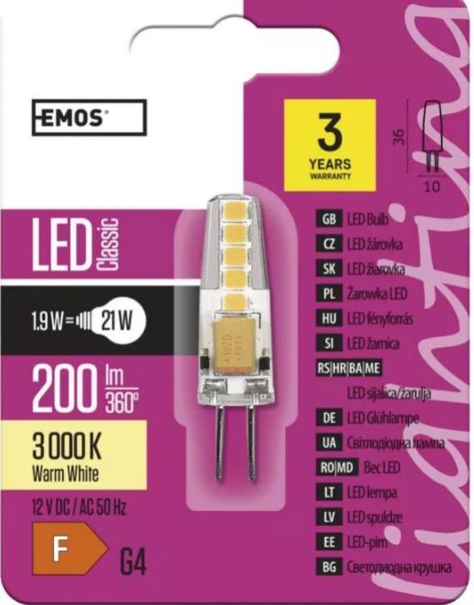 EMOS LED žiarovka Classic JC 1,9W 12V G4 teplá biela