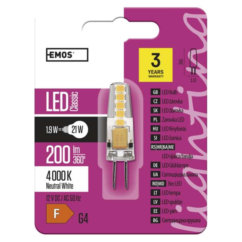 EMOS LED žiarovka Classic JC 1,9W 12V G4 neutrálna biela