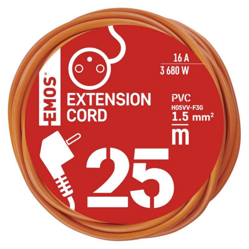 EMOS Predlžovací kábel – spojka, 25m, 3×1,5mm, oranžový