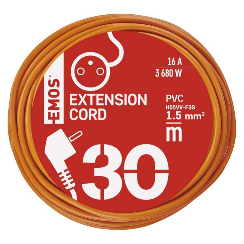 EMOS Predlžovací kábel – spojka, 30m, 3×1,5mm, oranžový