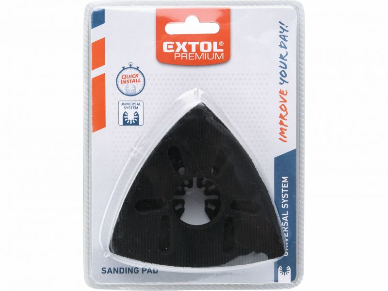 EXTOL PREMIUM Držiak brúsnych delta výsekov 90mm, suchý zips, 6 odsávacích otvorov na 417200,417221
