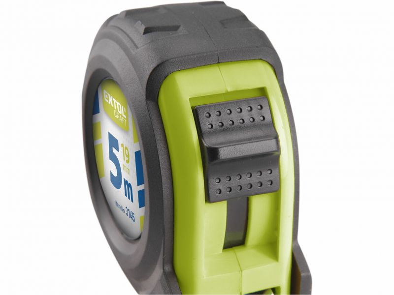 EXTOL CRAFT Meter zvinovací, pogumovaný, 1xbrzda, 5m, šírka pásu 19mm