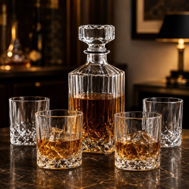 Kinekus Fľaša na whisky + 4 poháre, sklo