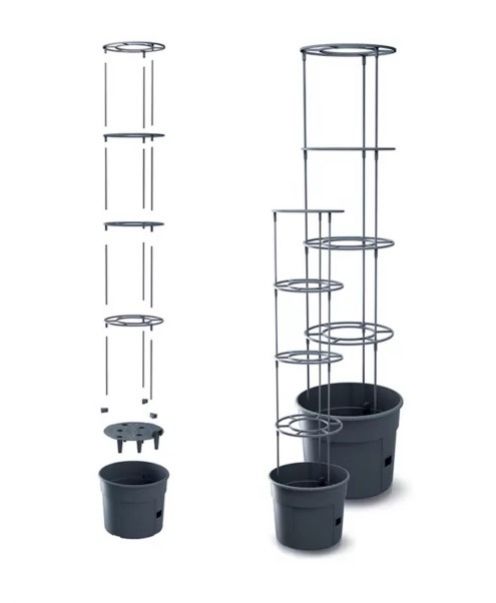 Kinekus Kvetináč s oporou na paradajky ø 39,2cm, výška 153cm, plast, antracit