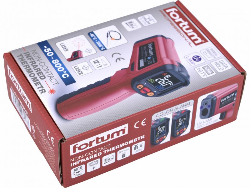 FORTUM teplomer bezkontaktný so sondou, -50 °C až 800 °C 4780401
