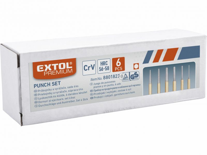 EXTOL PREMIUM Priebojníky a vyrážače závlačiek 60Cr-V5, 6-dielna sada