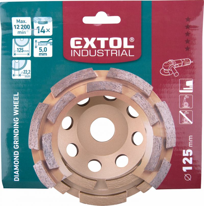 EXTOL INDUSTRIAL Kotúč brúsny diamantový dvojradový, 125mm, pozdĺžne lamely