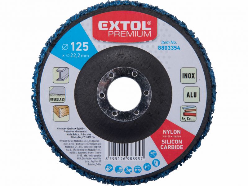 EXTOL PREMIUM Kotúč brúsny nylónový do karbobrúsky, priemer 125mm, hrúbka 22mm