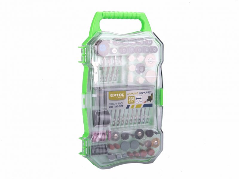 EXTOL CRAFT Nadstavce rotačné pre priamu brúsku, 208-dielna sada, stopka pr.3,2mm