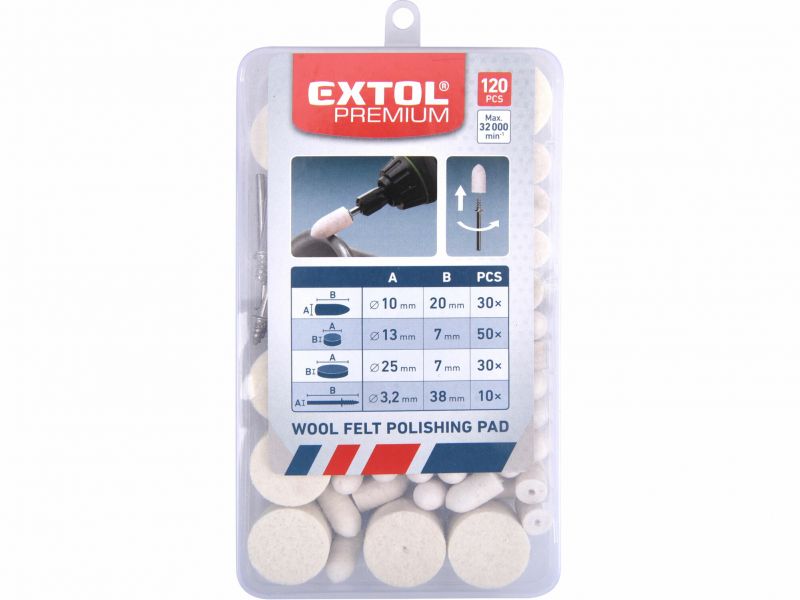 EXTOL PREMIUM Kotúče leštiace filcové pre priamu brúsku, 120ks, pr.13-25mmx7mm