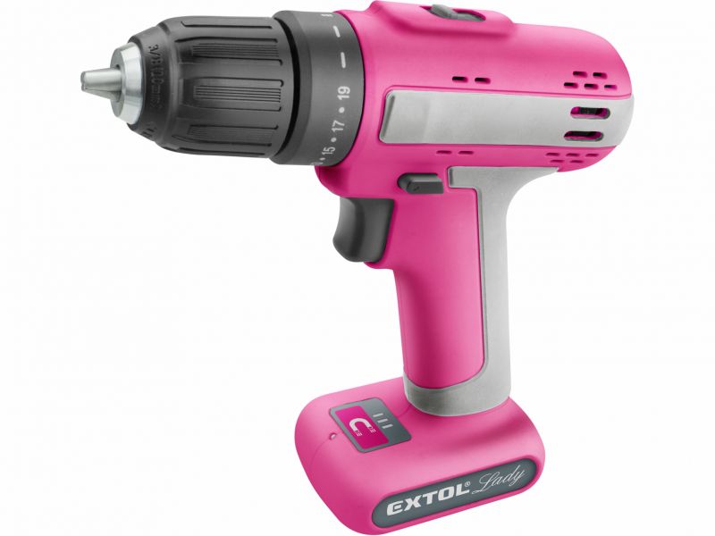 EXTOL LADY Vŕtačka akumulátorová ružová 12V Li-ion, 1x aku 1,5Ah, 25Nm, 2h nabíjačka