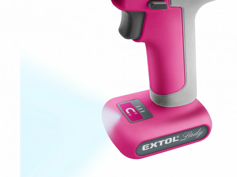 EXTOL LADY Vŕtačka akumulátorová ružová 12V Li-ion, 1x aku 1,5Ah, 25Nm, 2h nabíjačka