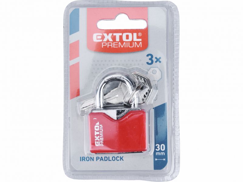 EXTOL PREMIUM Zámok visiaci 30mm, s ochranným plastom