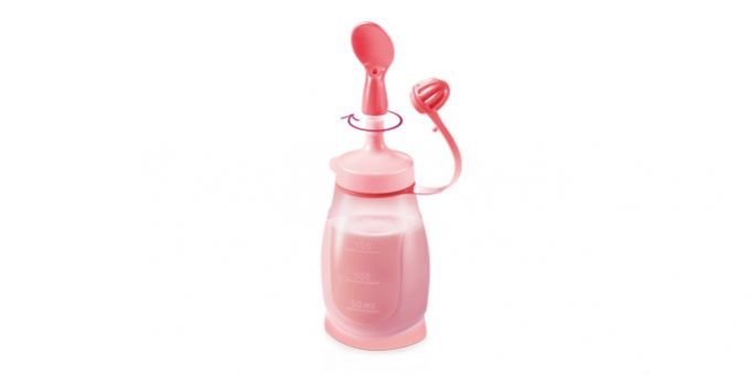 TESCOMA Pružná fľaša PAPU PAPI 200 ml, s lyžičkou, ružová