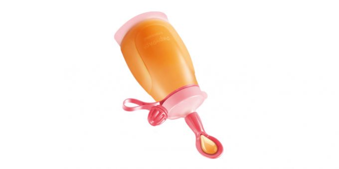 TESCOMA Pružná fľaša PAPU PAPI 200 ml, s lyžičkou, ružová