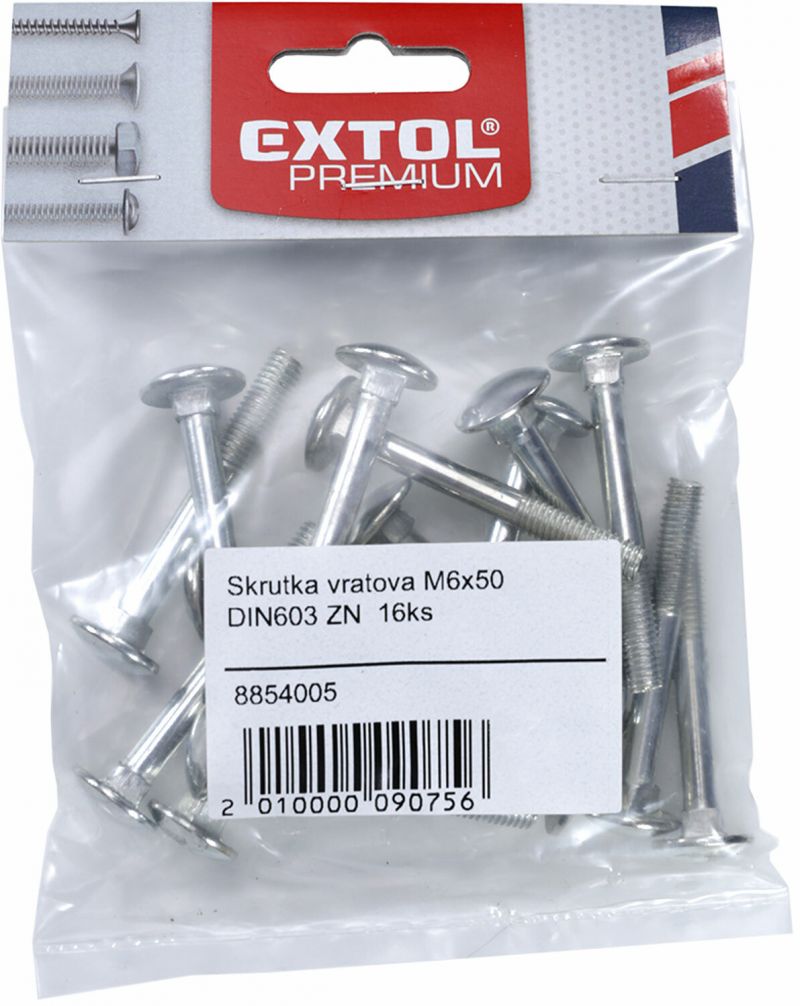 EXTOL PREMIUM Skrutka vratová 6x80 DIN603 ZN 12ks