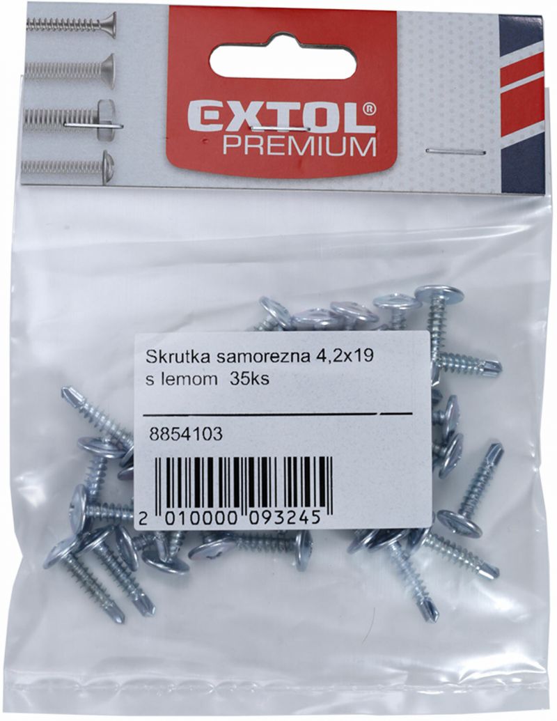 EXTOL PREMIUM Skrutka samorezná 4,2x25 s lemom 2,25mm 30ks