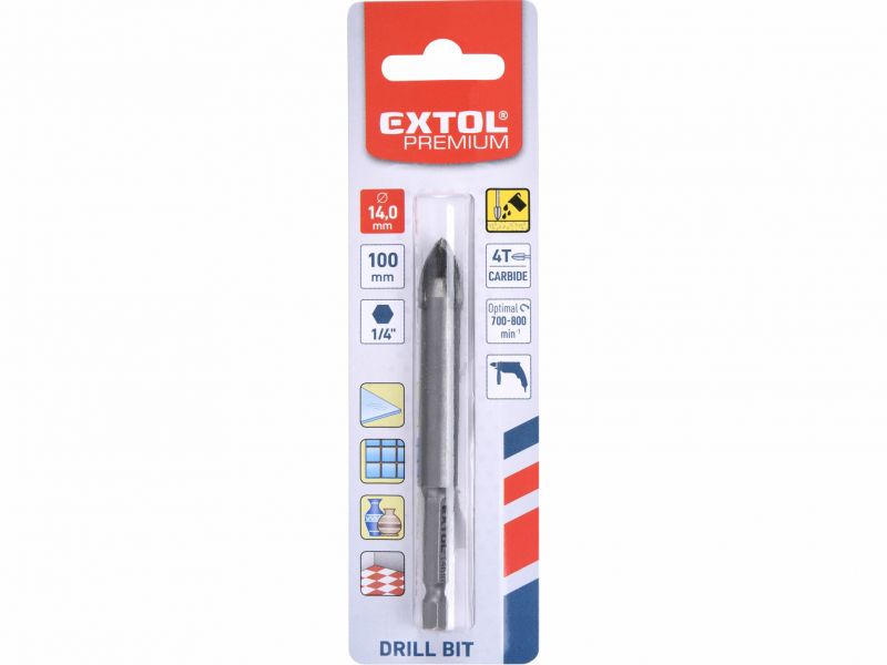 EXTOL PREMIUM Vrták do skla 14x91mm, šesťhranná 1/4" stopka