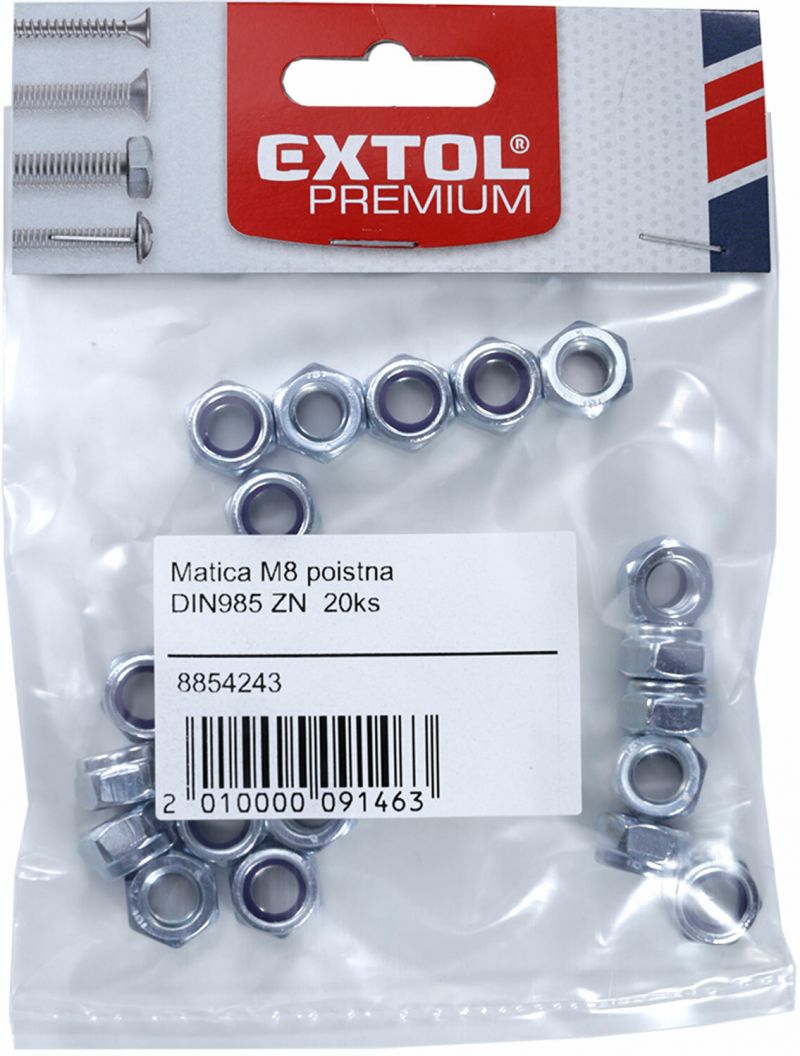 EXTOL PREMIUM Matica M10 poistná DIN985 ZN 12ks