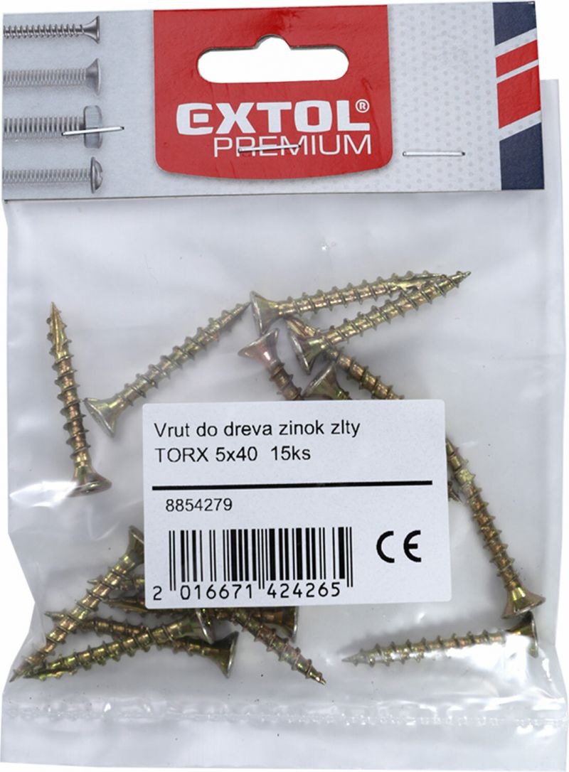 EXTOL PREMIUM Vrut do dreva 4x40 ZH TORX zinok žltý 20ks