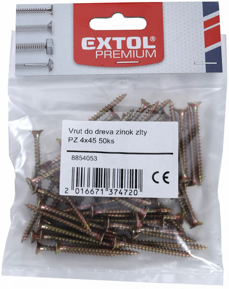 EXTOL PREMIUM Vrut do dreva 5x45 tvrdený zinok žltý 35ks