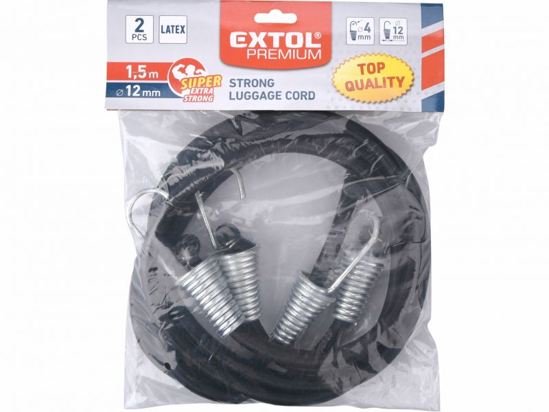EXTOL PREMIUM Popruh elastický s hákmi extra silný, 150cm x pr. 12mm, 2ks, pozinkované háky pr. 4mm