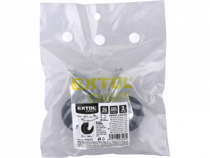 EXTOL CRAFT Koliesko nábytkové otočné 40mm, 2ks, gumenné čierne