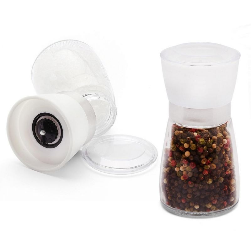 Kinekus Mlynček ručný na korenie a soľ, 170 ml, sklo/plast biely