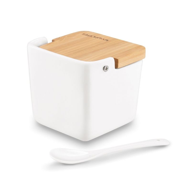 Kinekus Cukornička 270ml s lyžičkou, porcelán/bambus, biela