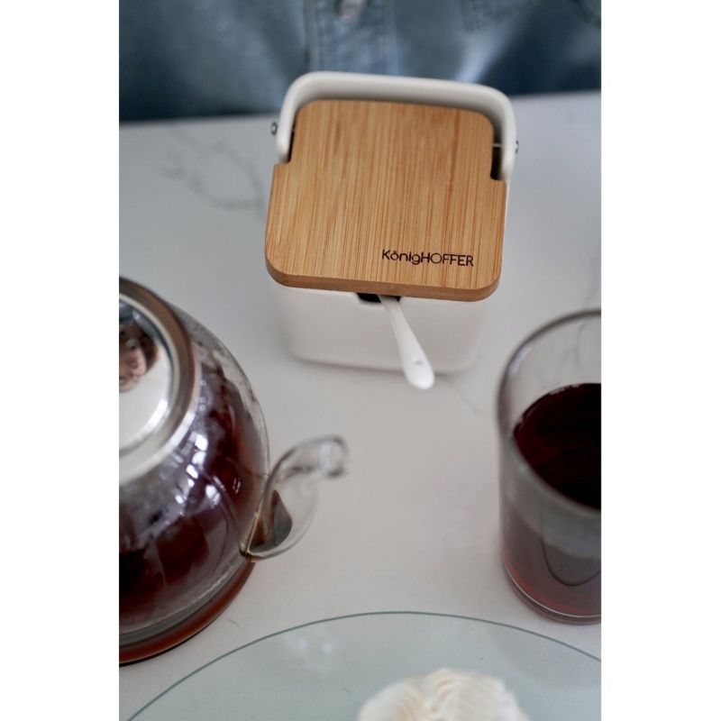 Kinekus Cukornička 270ml s lyžičkou, porcelán/bambus, biela
