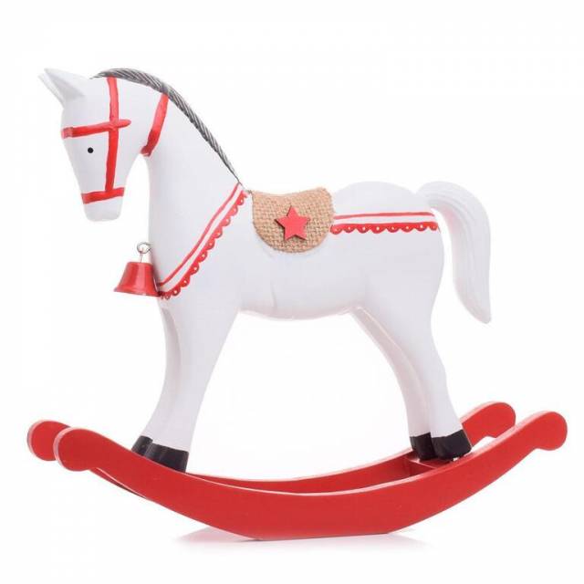Kinekus Postavička kôň hojdací 22,5x28,5x6,5 cm drevo bielo-červený