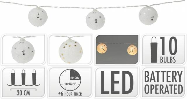 Kinekus Svetlo vianočné 10 LED teplé biele, guličky, s časovačom, baterky