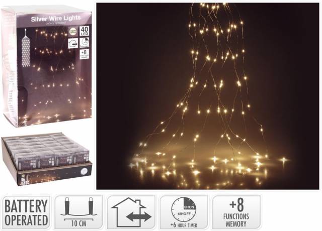Kinekus Svetlo vianočné kaskáda 40 LED teplé biele, s časovačom, s funkciami, baterky, vonkajšie/vnútorné