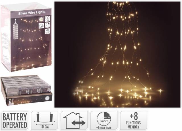 Kinekus Svetlo vianočné kaskáda 80 LED teplé biele, s časovačom, s funkciami, baterky, vonkajšie/vnútorné