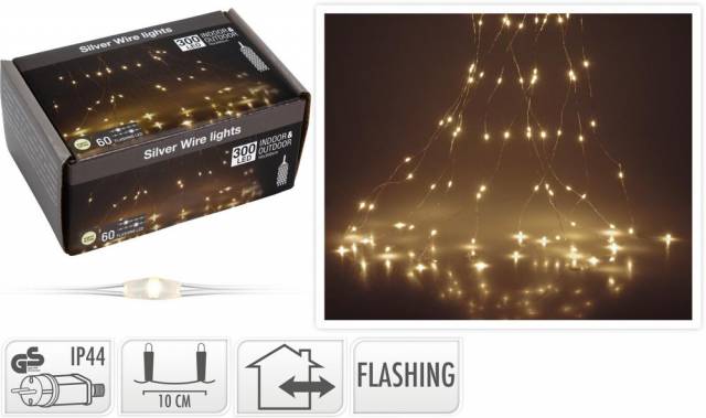 Kinekus Svetlo vianočné kaskáda 300 LED teplé biele, blikajúce, vonkajšie/vnútorné