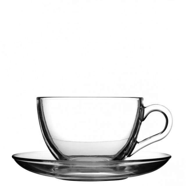 Kinekus Šálka s podšálkou na čaj, kávu, sklenená, 220 ml, KARLO, 6+6 ks