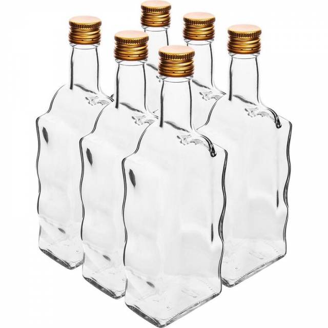 Kinekus Fľaša sklenená, hranatá, kláštorná, 500 ml, s uzáverom na závit
